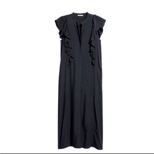 H&M ruffle dots leopard print navy blue button shirt maxi dress Sz L